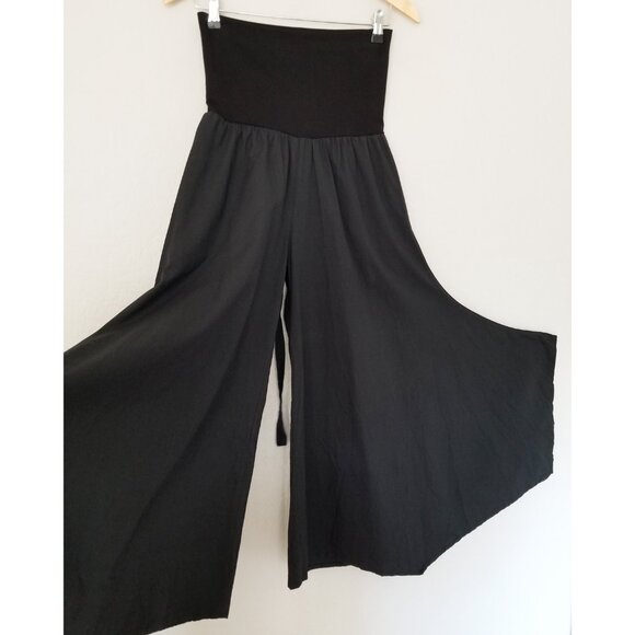 DRAGONFLY Fair Trade Wide Leg High Waist Tie Belt Palazzo Pant M Black Lagenlook - Picture 9 of 15